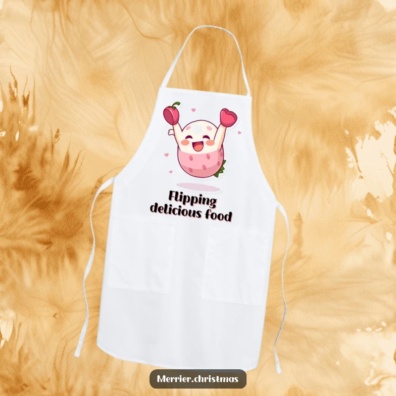 Funny Cooking Apron, featuring a holly berry character doing a cheerful somersault, perfect for festive kitchens.
