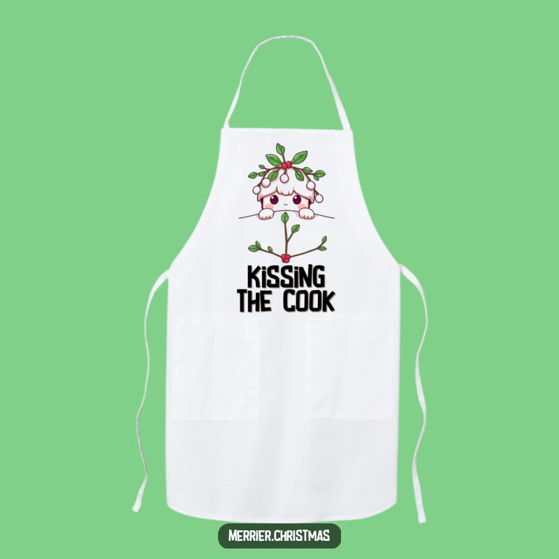 Funny Mistletoe Peeking Apron: Playful Holiday Character Kitchen Wear for Festive Cooking