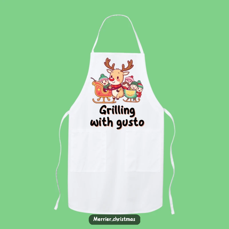Funny Reindeer Sleigh Apron - Cook with Holiday Cheer and Fun