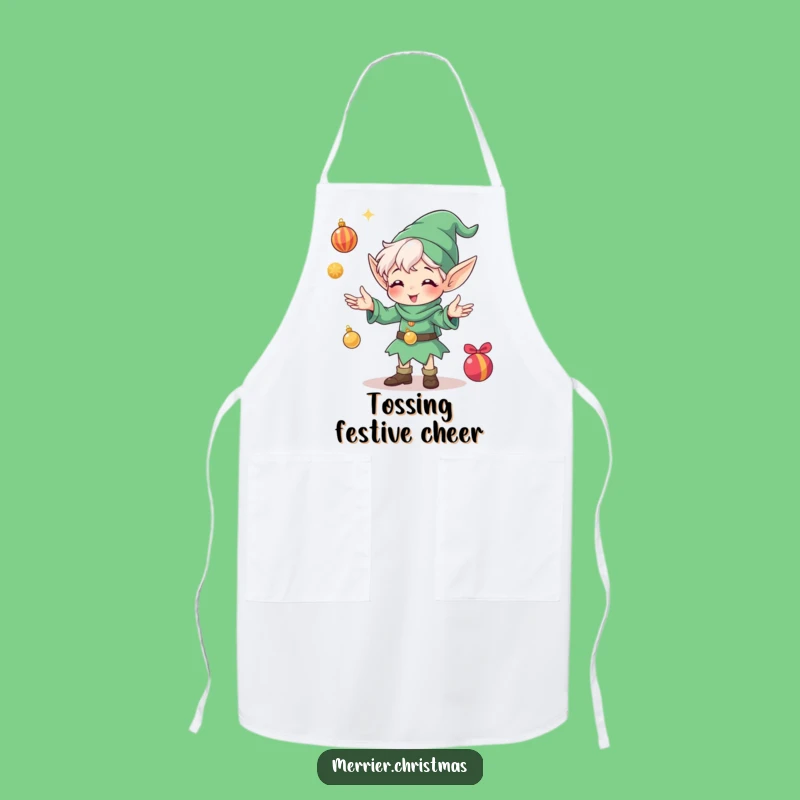 Funny Elf Juggling Ornaments Apron: Kitchen Fun and Hilarious Cooking Gift