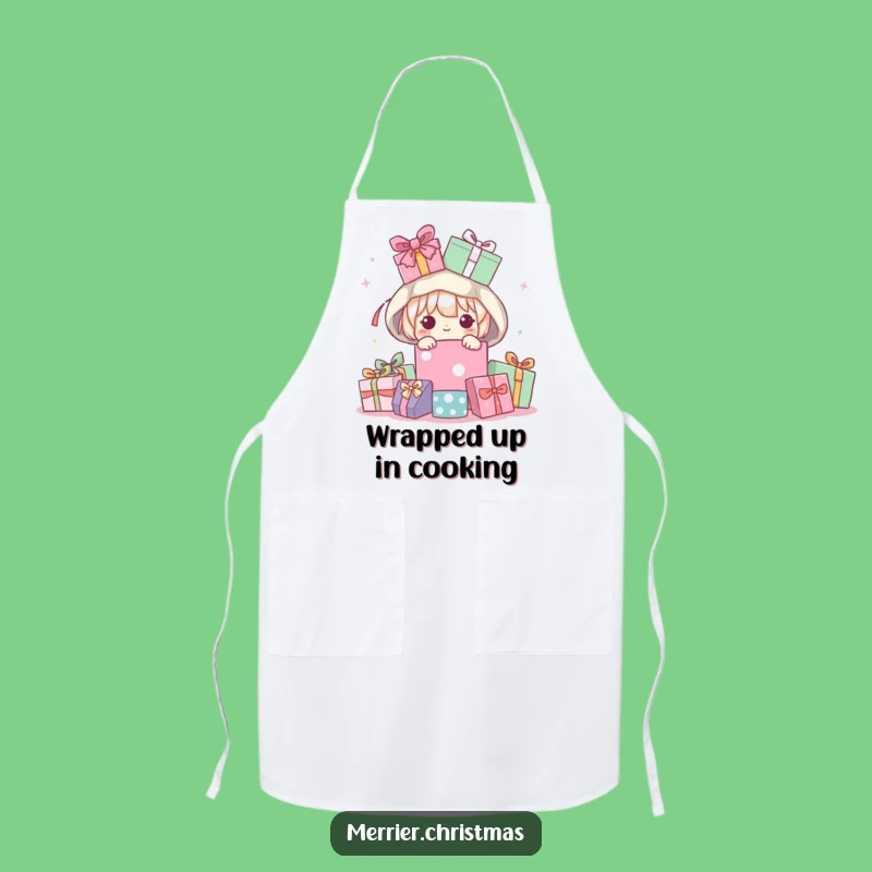 Funny Kawaii Peeking Present Pile Apron, Cook with Hilarious Style!