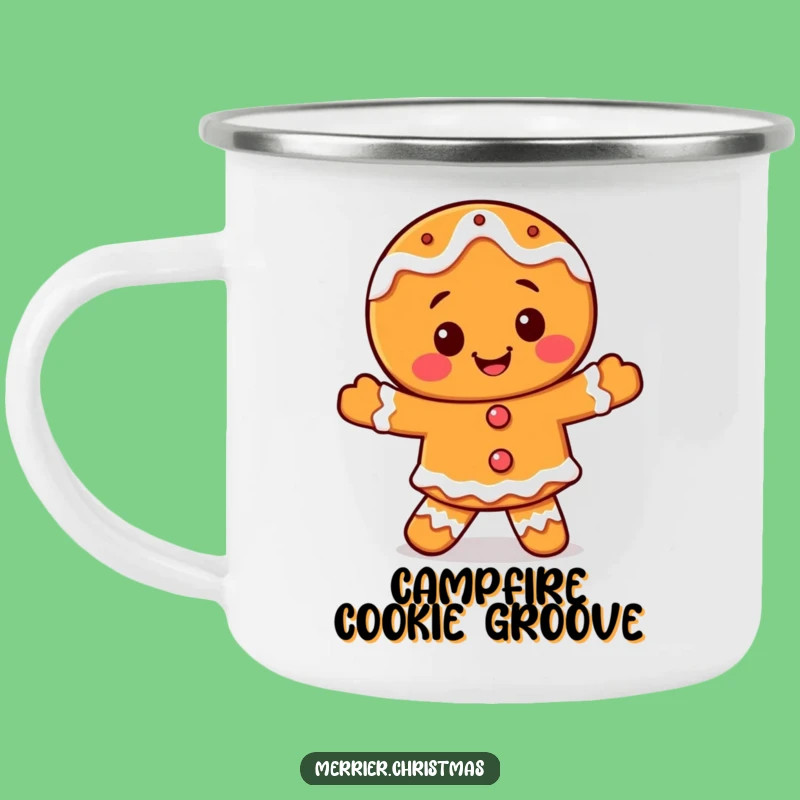 Funny Gingerbread Dance Camping Mug - Happy Iced Character, Perfect Outdoor Treat!