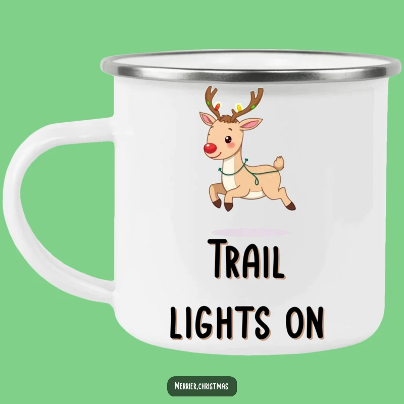 Funny Reindeer Lights Camping Mug: Prancing Holiday Cheer, Unique Funny Gift