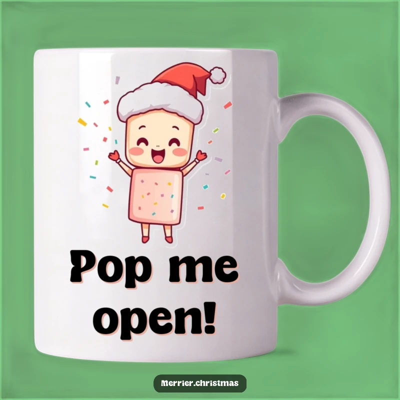 Funny Christmas Cracker Mug - Joyful Popping Character, Perfect Humorous Gift!