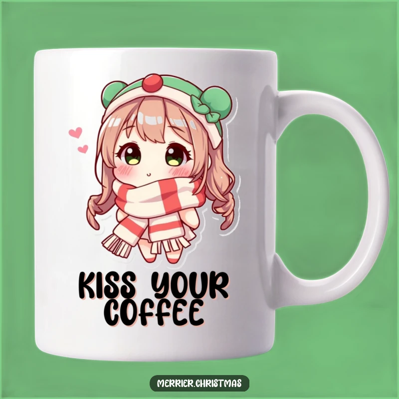 Funny Festive Scarf Kiss Mug: Spread Holiday Cheer with This Adorable Character!