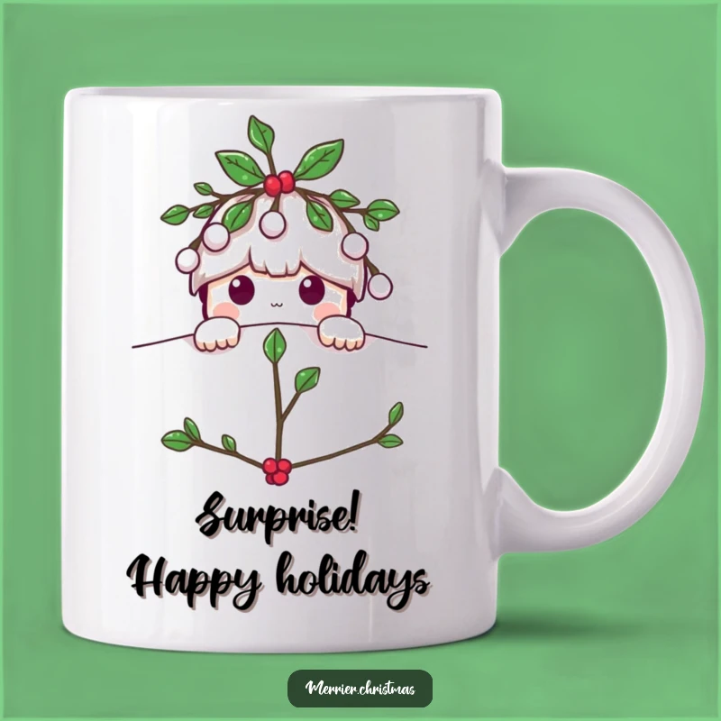 Funny Mistletoe Peeking Mug: Playful Holiday Character Gift for Christmas Fun