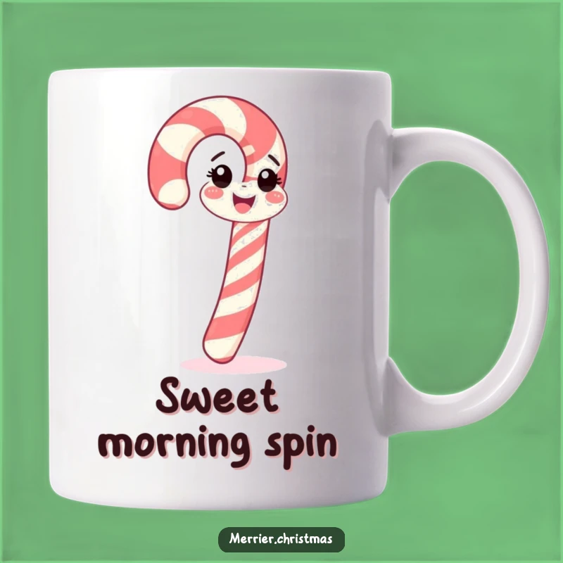 Funny Happy Candy Cane Spin Mug: Sweet Holiday Cheer Gift