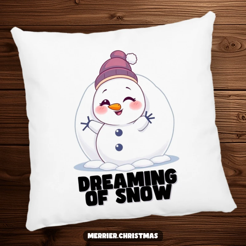 Funny Winking Snowman Pillow: a soft plush pillow featuring a cute snowman humorously peeking and winking from behind a snowball.