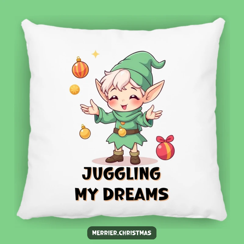 Funny Elf Juggling Ornaments Pillow: Cozy Comfort and Hilarious Holiday Accent Gift