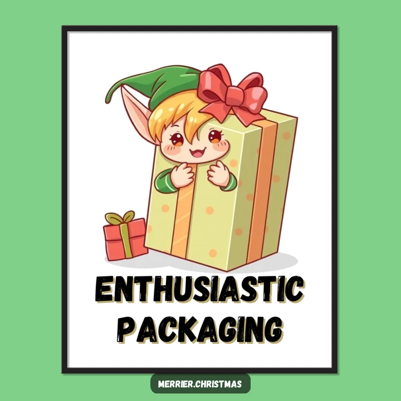 Funny Elf Gift Wrapper Art Print: Instant Holiday Cheer, Perfect Funny Gift