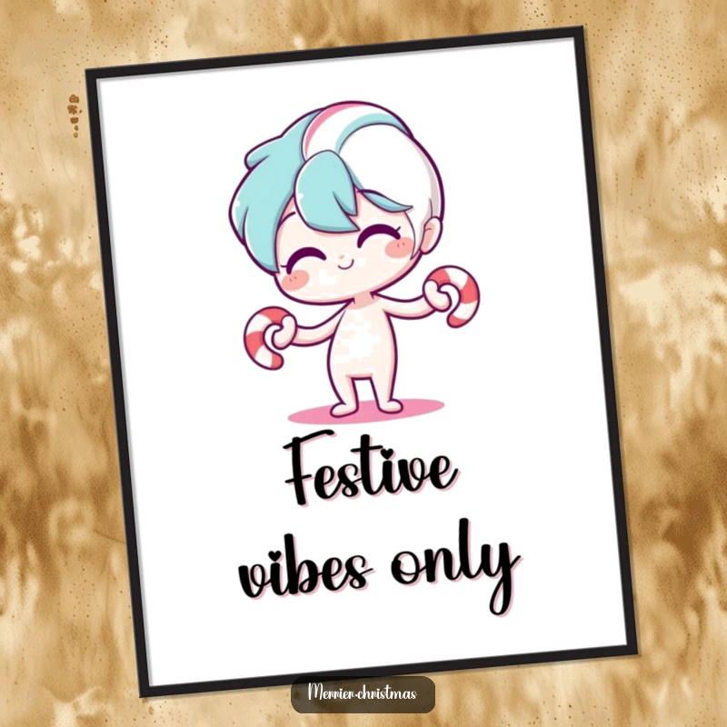 Funny digital art print of a stylized candy cane character bending playfully, ready to instantly add cheerful holiday spirit and humor to any digital display.