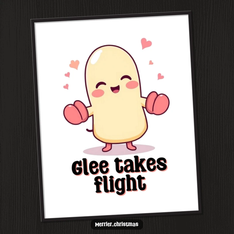 Funny dancing mitten digital art print, a cute character full of glee, joyfully dancing and radiating pure happiness.