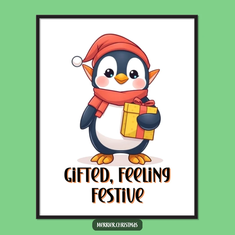 Funny Elf Penguin Digital Art - Cute Festive Print, Perfect Instant Holiday Download!