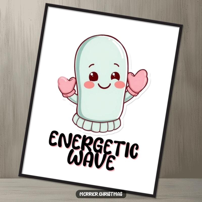 Funny Digital Art: A mitten character waves energetically with a warm smile, radiating friendliness and good humor.