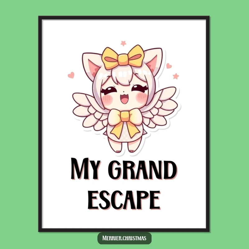 Funny Gift Bow Digital Print: Flying Wings Art, Humorous Gift Download