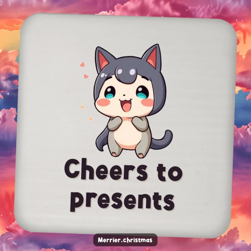 Funny Drink Coaster, a gift box character wiggling with anticipation, adding a fun touch to any surface.