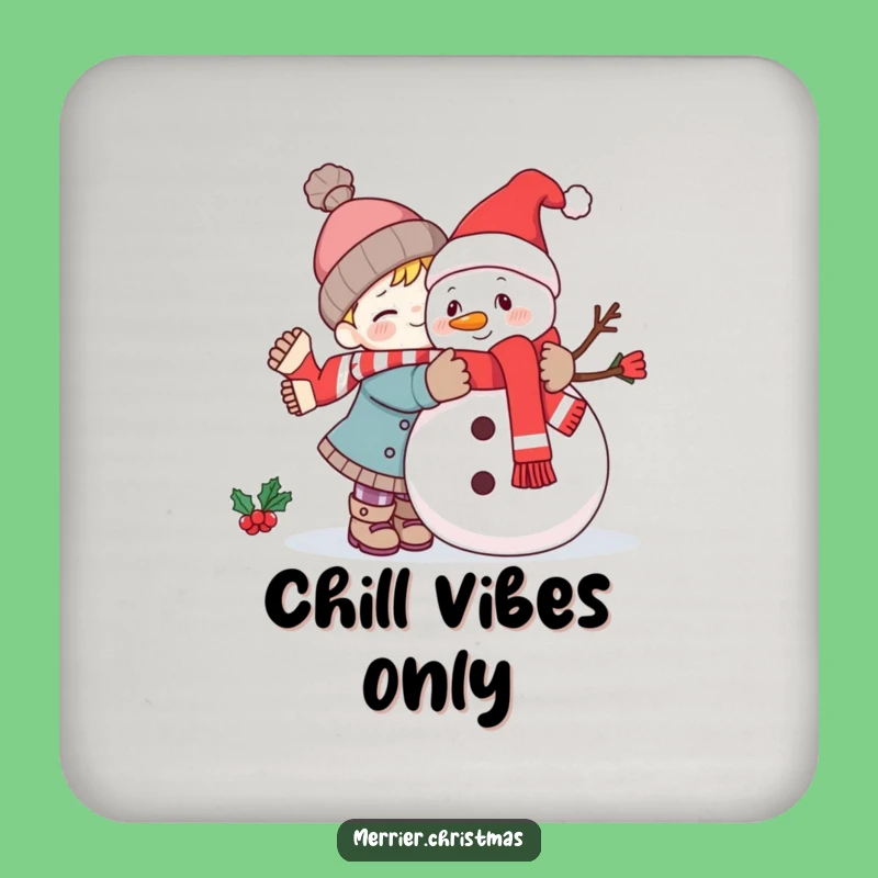 Funny Kawaii Snowman Hug Coaster Set: Protect Your Table with Winter's Best Friends!