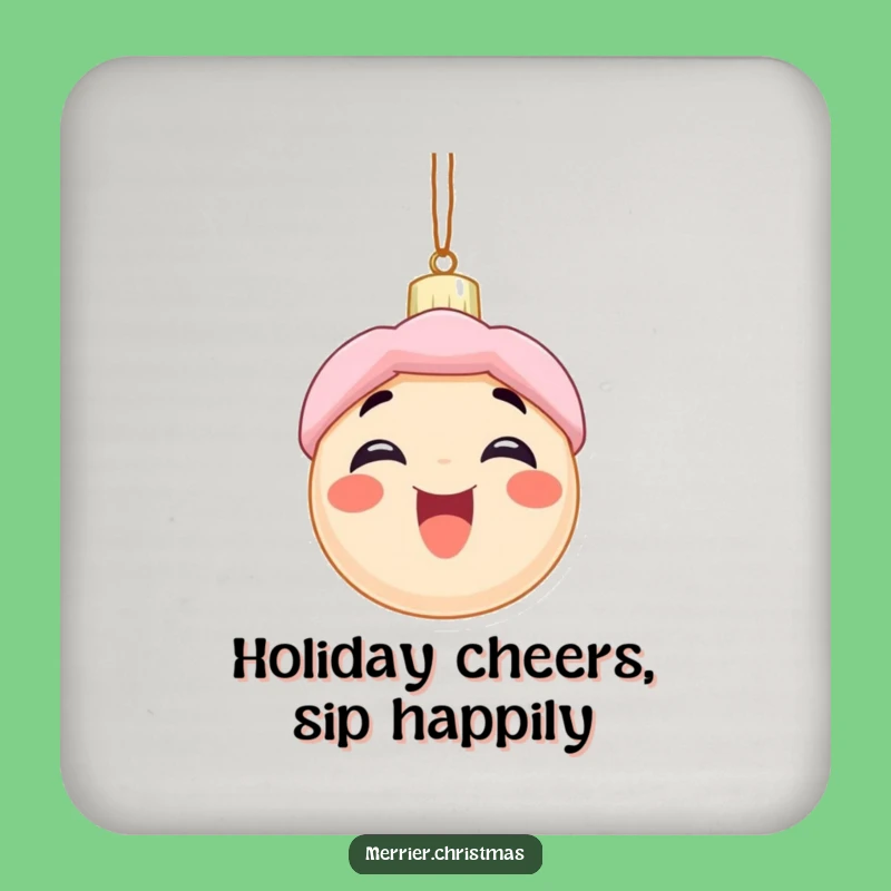 Funny Christmas Coaster Set: Excited Ornament Character's Festive Vibes - Humorous Table Protector