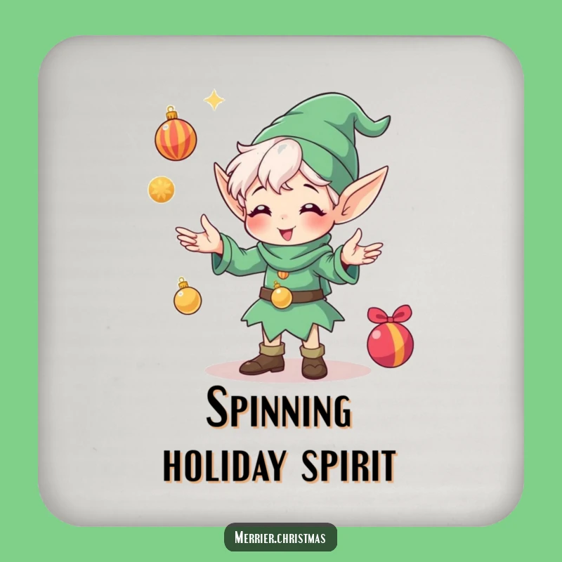 Funny Elf Juggling Ornaments Coaster: Protect Surfaces with Holiday Cheer and Humor