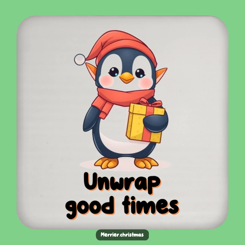 Funny Elf Penguin Coaster - Cute Festive Drink Protection, Perfect Holiday Table Gift!