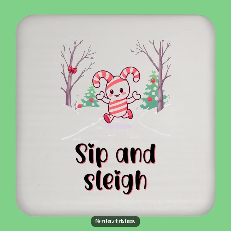 Funny Kawaii Candy Cane Coasters: Snowy Path Protection, Perfect Holiday Gift Set