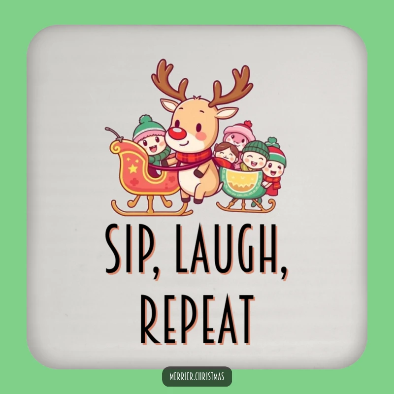 Funny Reindeer Sleigh Coaster - Protect Surfaces with Holiday Humor