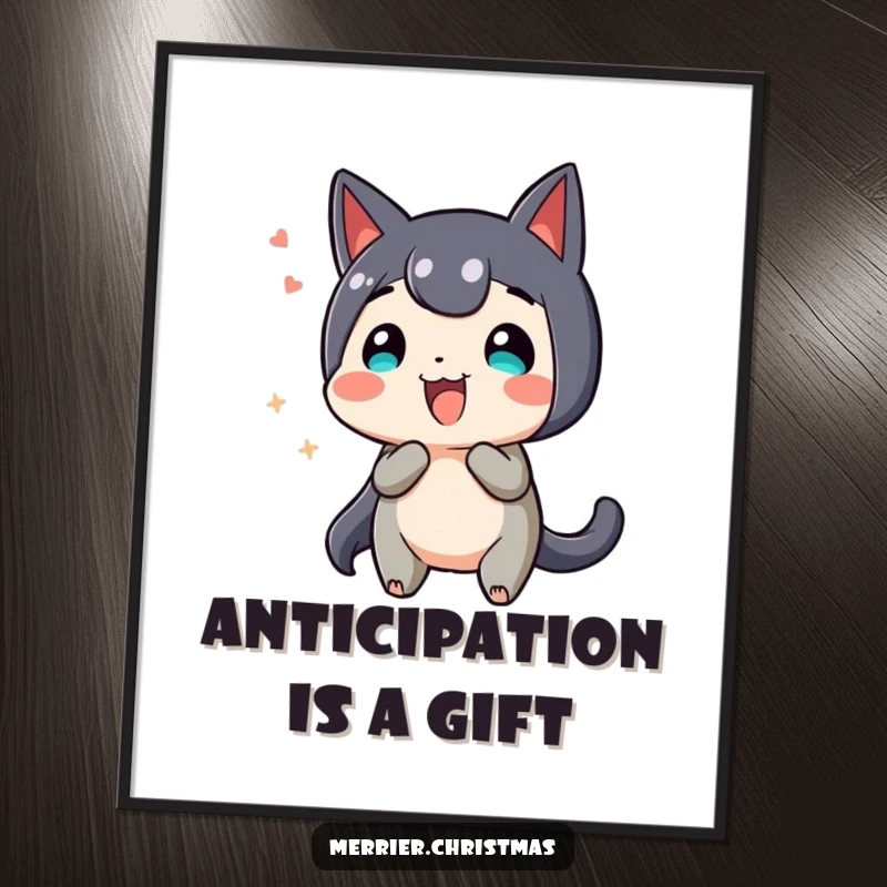 Funny Poster, a present character shown wiggling energetically, radiating excitement and anticipation.