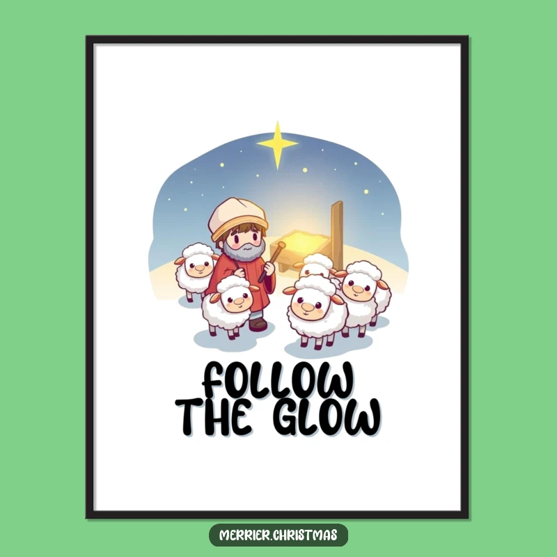 Funny Kawaii Shepherd Poster: Adorable Sheep Guiding Art, Perfect Gift Decor