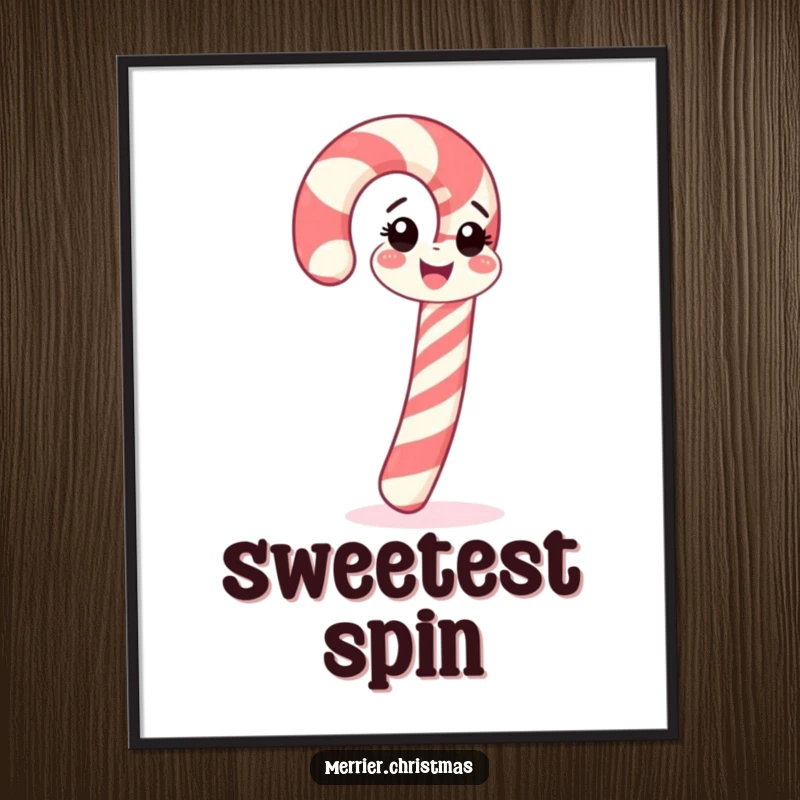 Funny candy cane poster, cheerfully spinning, adding festive joy to walls, a perfect funny gift.
