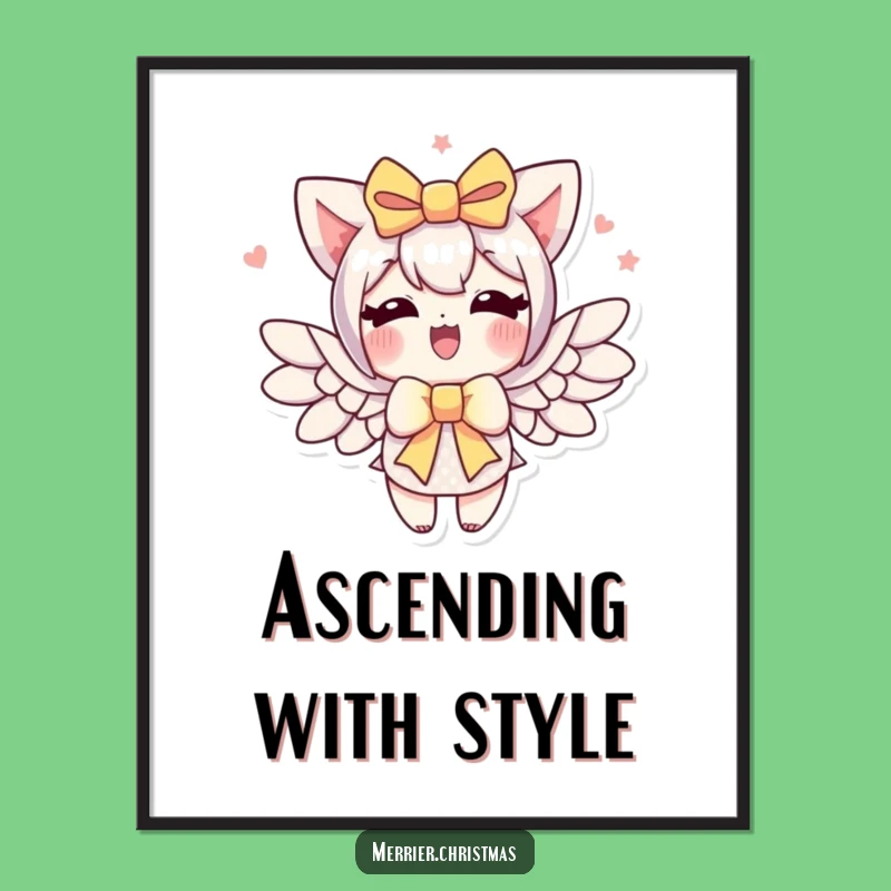 Funny Gift Bow Poster: Flying Wings Character Art, Humorous Gift Decor