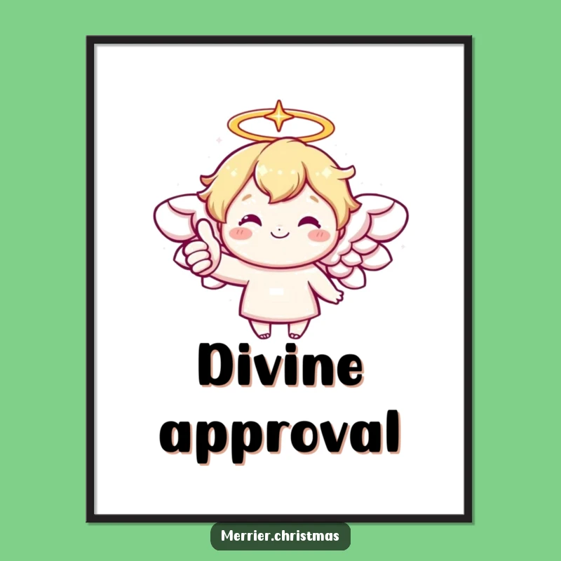 Funny Kawaii Angel Poster: Cheerful Thumbs Up for Heavenly Art