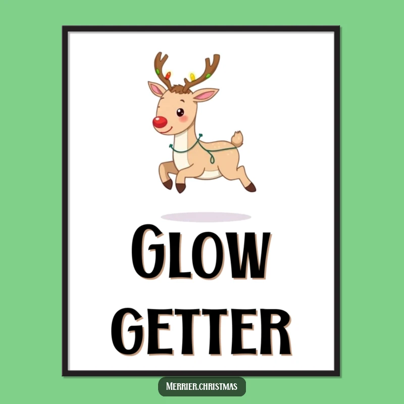 Funny Prancing Reindeer Poster: Joyful Christmas Lights Art, Festive Funny Gift