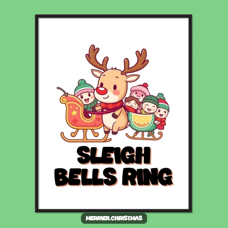 Funny Reindeer Sleigh Poster - Festive Art for a Joyful Home