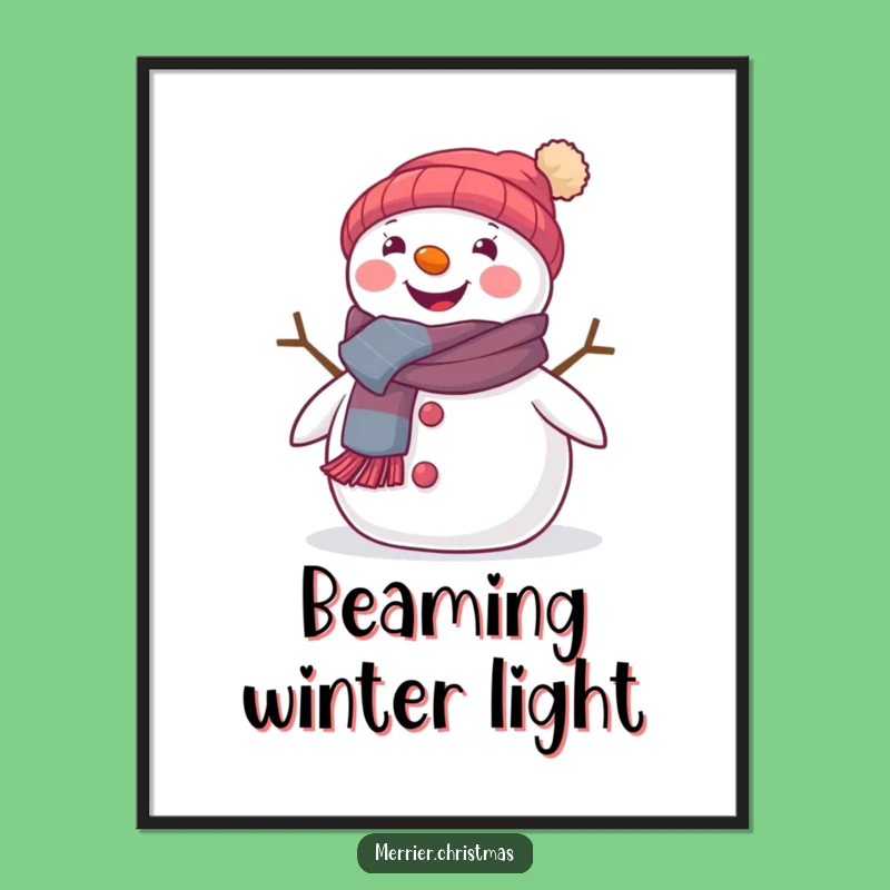 Funny Snowman Beaming Poster - Festive Scarf Art Print Gift