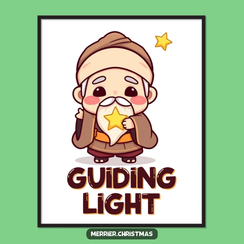 Funny Kawaii Wise Man Poster: Glowing Star for Inspirational Art