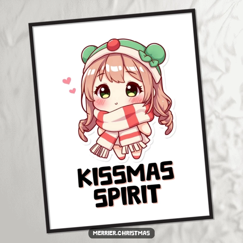 Funny Festive Scarf Kiss Poster of a character in a holiday scarf sending a kiss, creating a cheerful and inviting atmosphere.