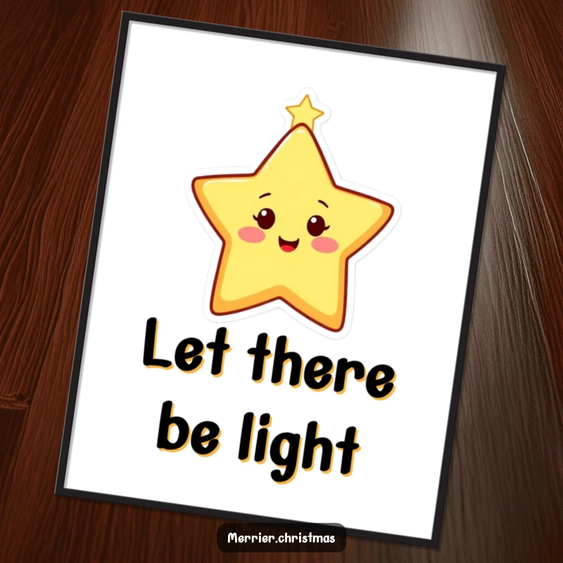 Funny Poster showcasing a happy, stylized Christmas star character twinkling brightly, perfect for festive wall art.