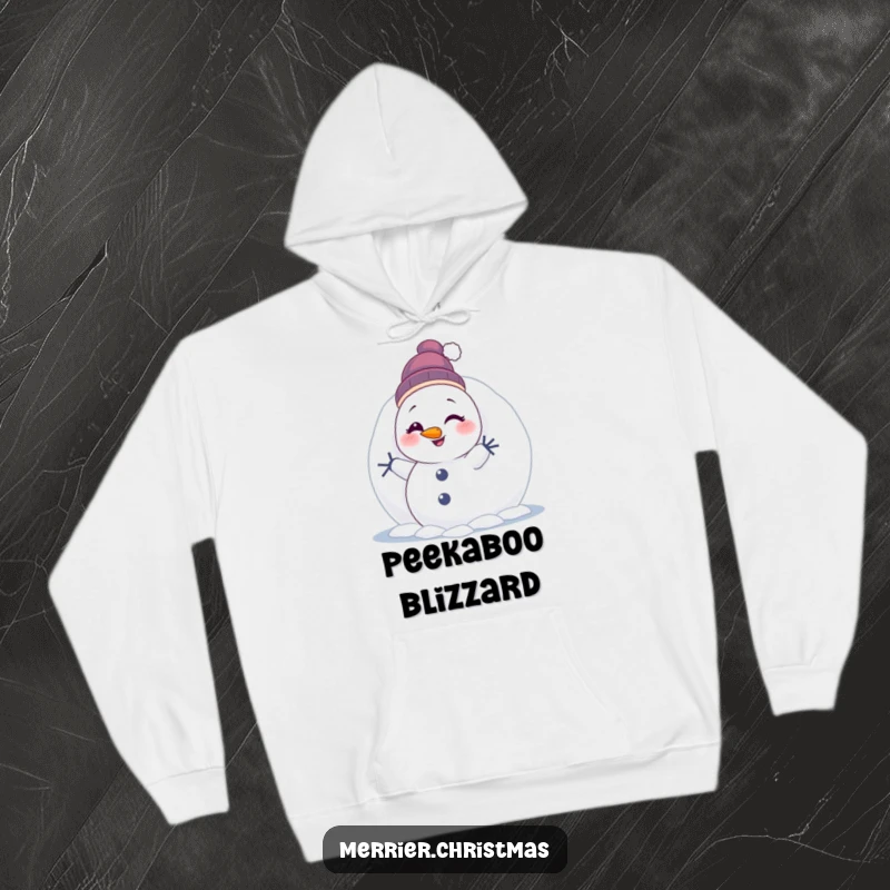 Funny Winking Snowman Hoodie: a warm hoodie featuring a cute snowman humorously peeking from behind a snowball and winking.