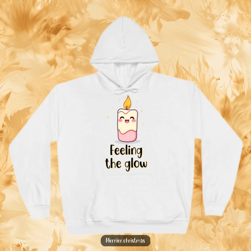 Funny Candle Hoodie depicting a flickering candle character radiating cheerful energy and warmth, perfect for cozying up.
