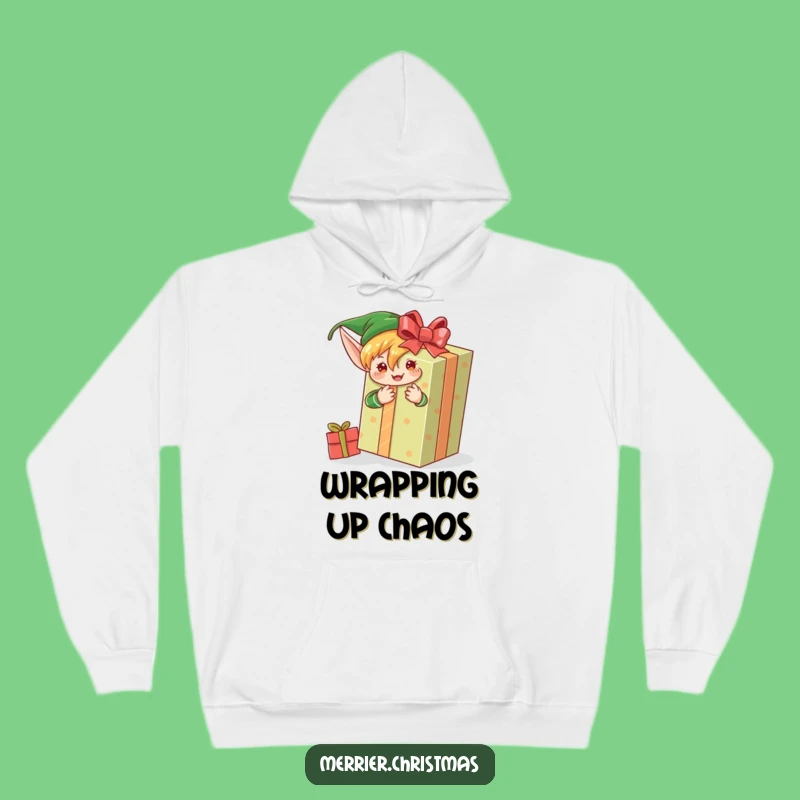 Funny Elf Present Packer Hoodie: Enthusiastic Holiday Vibes, Cozy Funny Gift
