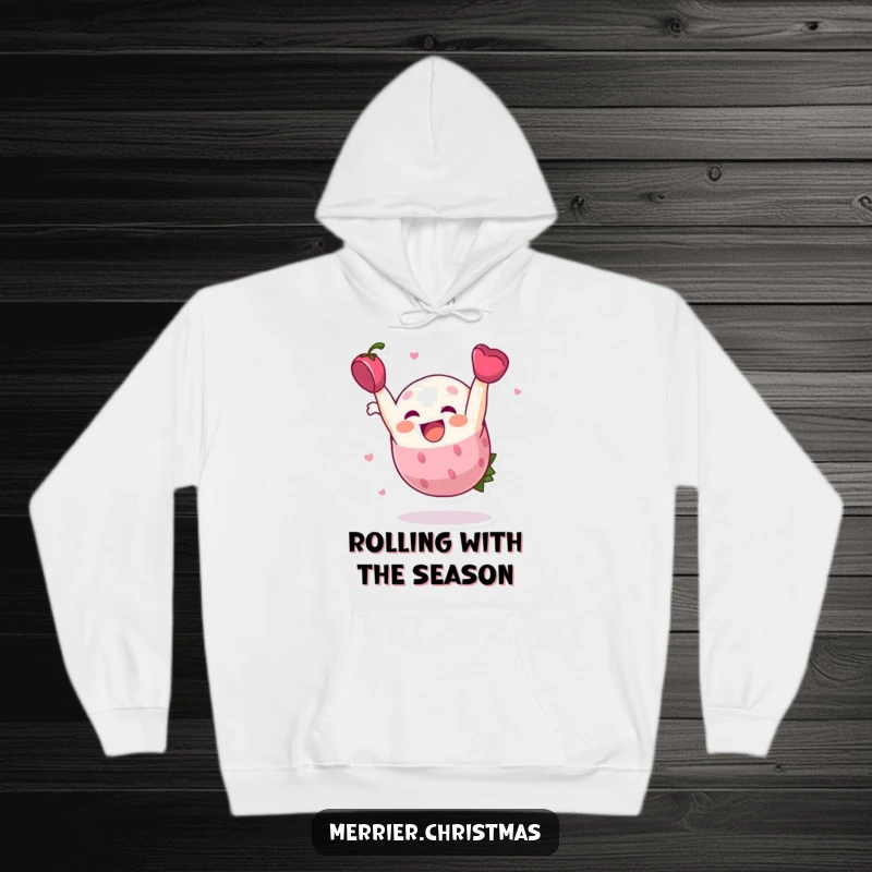 Funny Hoodie, a holly berry character doing a cheerful somersault, designed for cozy and joyful wear.