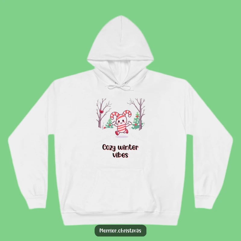 Funny Kawaii Candy Cane Hoodie: Cozy Snow Path Comfort, Ideal Christmas Gift
