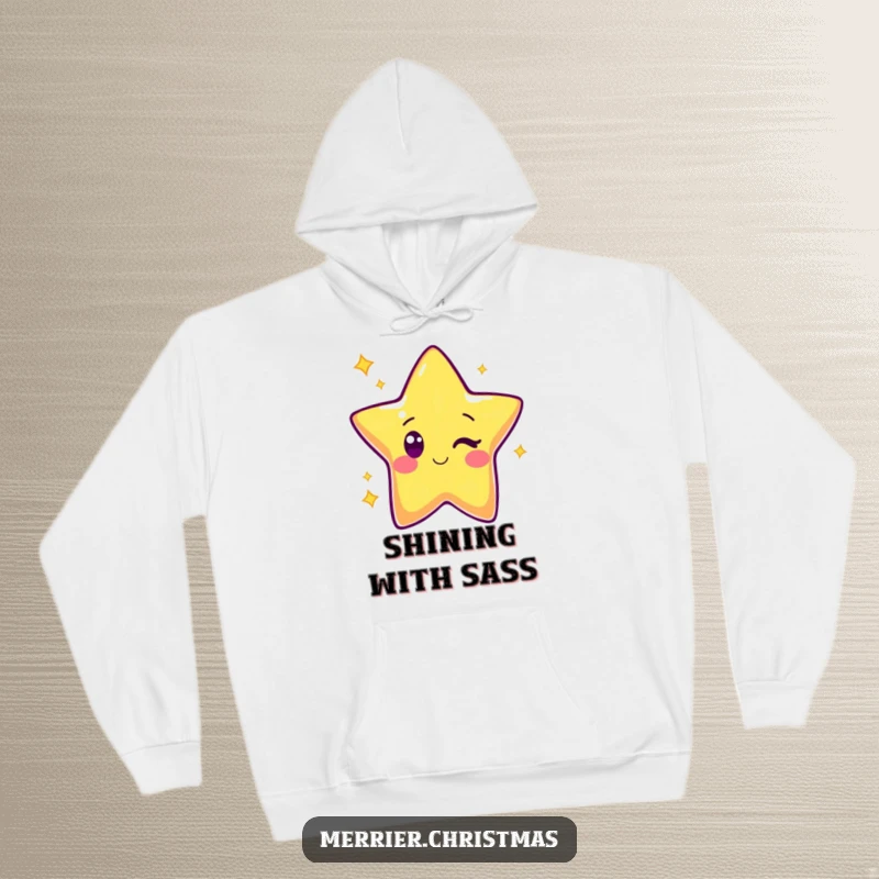 Funny Kawaii Star Hoodie: Soft and warm hoodie featuring an adorable cartoon star character shining brightly and giving a friendly wink.