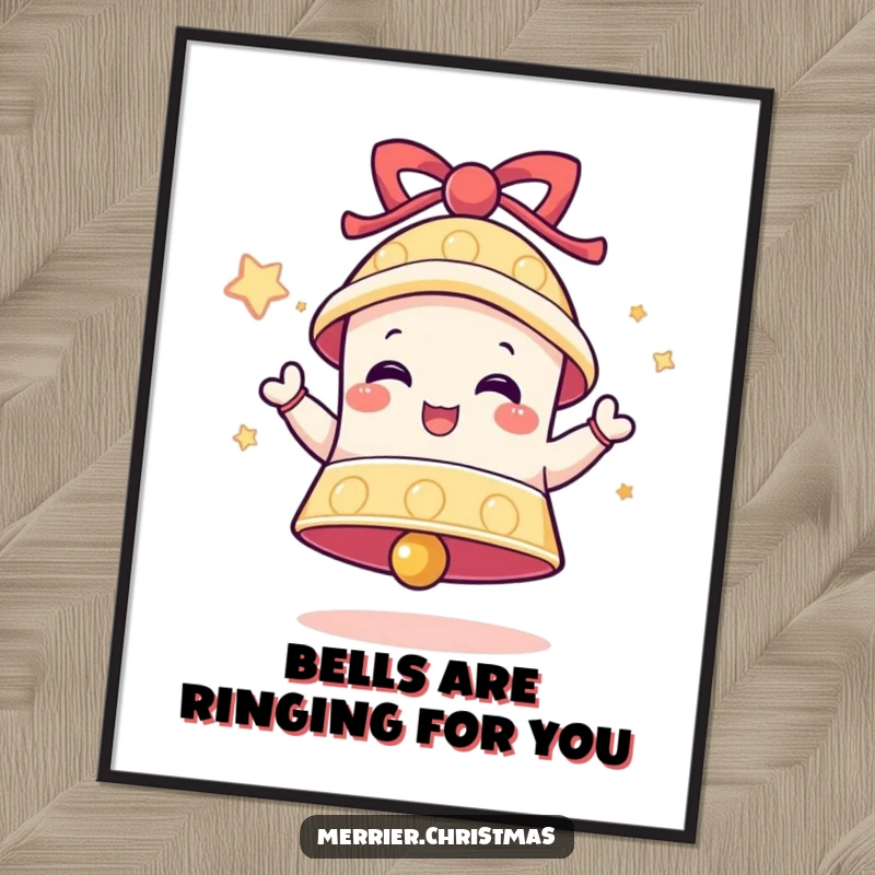 Funny Free Printable Wall Art: A festive bell character ringing with delight, adding cheerful sound and fun to your decor.