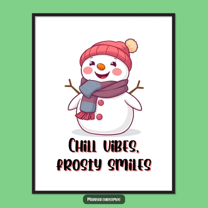 Funny Free Printable Wall Art: Beaming Snowman with Scarf for Wintery Home Decor Downloadable