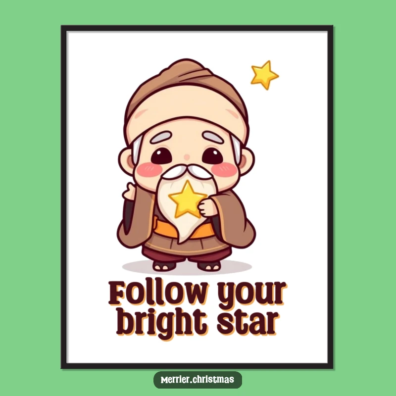 Free Printable Kawaii Wise Man Wall Art: Glowing Star Gift, Joyful Decor, Quirky Download