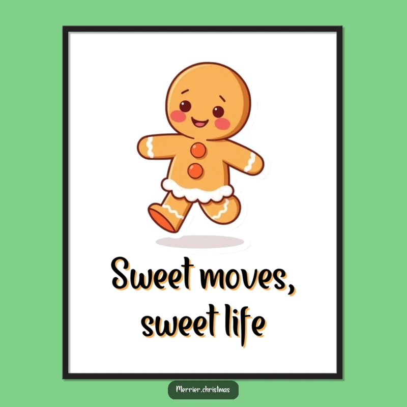 Free Printable Wall Art: Funny Gingerbread Person Skipping Happily