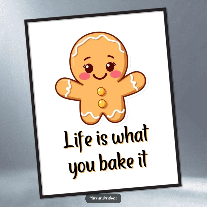 Funny Free Printable Wall Art: Whimsical gingerbread cookie man with a beaming smile, full of charm.