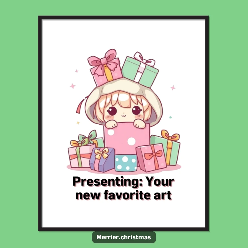 Funny Free Printable Kawaii Wall Art: Peeking Presents Downloadable Decor