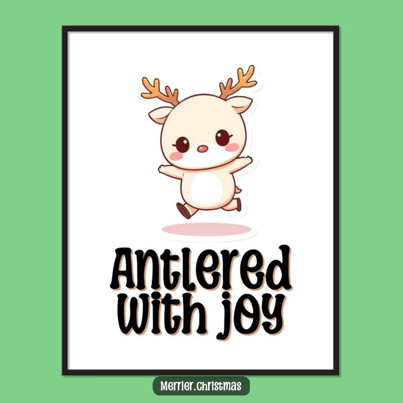 Funny Free Printable Kawaii Wall Art: Reindeer Antlers Skip Downloadable Cheer